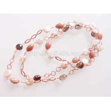Extra Long Handmade Fresh Flat Pearl Natural Chaka Crystal Chain Necklace For Sweater